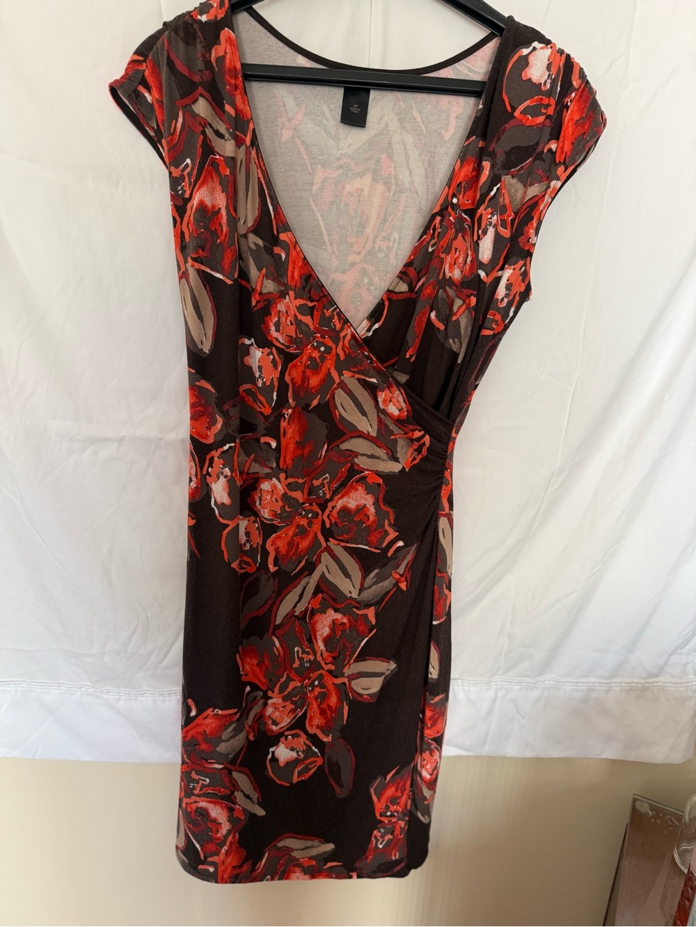 Ann Taylor Brown Midi Dress with Red Floral Print